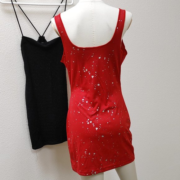 MINI RED DRESS WITH SILVER MOLTEN DROPS BY FARIS STYLE SIZE L - Picture 4 of 8